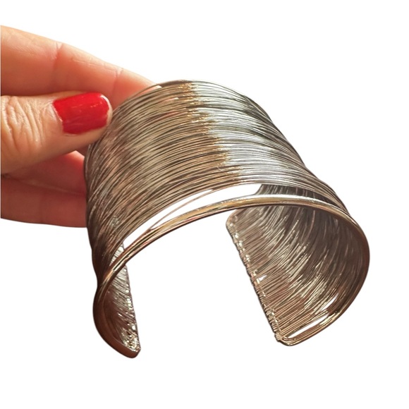 Silver Multilayered Stack Design Cuff Bangle Bracelet - Picture 2 of 8